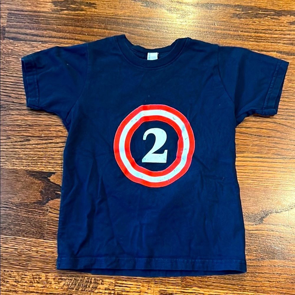 Navy Blue T-Shirt with Red and White Number 2 Captain America Design, vintage
